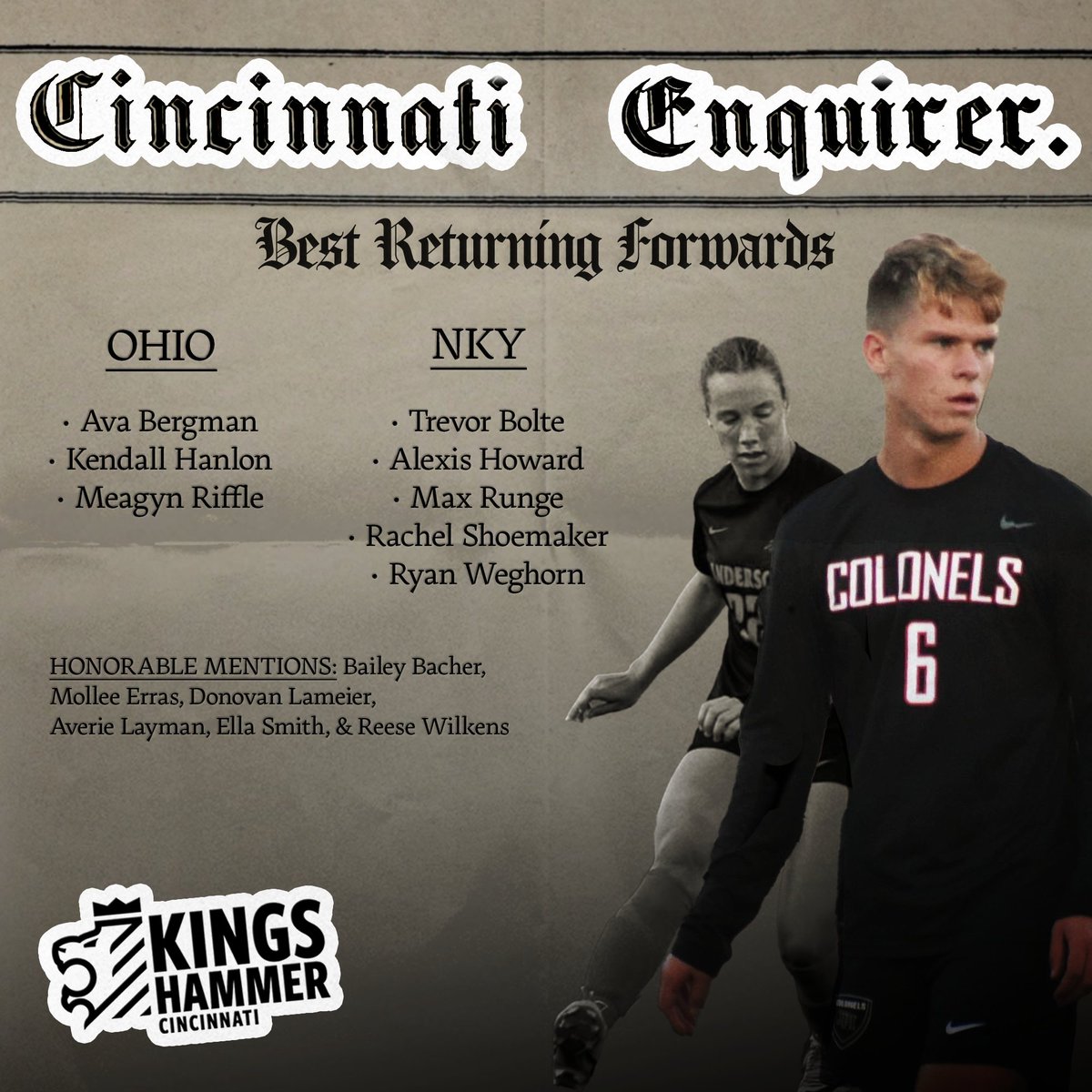 khcincynky's tweet photo. The BEST are BACK!👏 Congratulations to all the Kings Hammer players that were named "Best Returning Players" to their position in the Cincinnati area by the @Enquirer. What an epic accomplishment for each of you and for our club. Good luck during your fall season! https://t.co/cCmFji0pnm