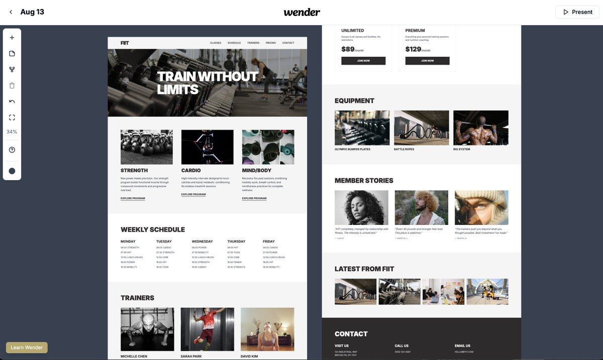 A clean gym website, single shot made in Wender. Prompt was super simple: "a web page for a modern gym called FIIT"