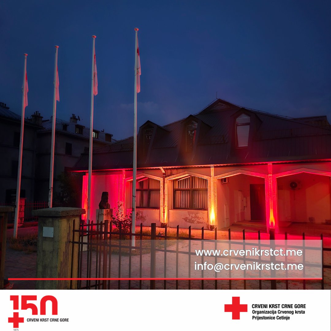𝐇𝐯𝐚𝐥𝐚 𝐯𝐚𝐦!

🤝U znak zahvalnosti vatrogascima, vojnicima, volonterima i svima koji se već danima hrabro bore sa požarima širom Crne Gore, zgrada Crvenog krsta Cetinje večeras je obasjana simboličnim bojama.

📍Pomno prateći nadljudske napore spasioca koji se već danima