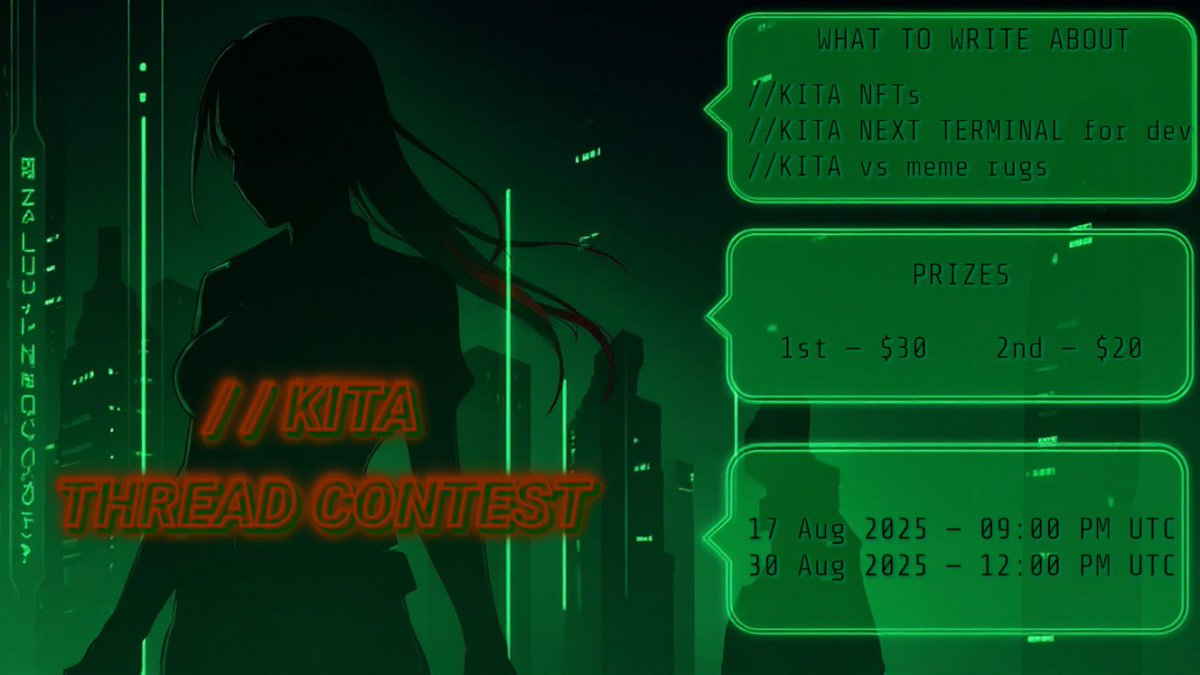 MAJESTYD4TH's tweet photo. @rovercrc 🚨 KITA THREAD CONTEST ✍️
Something big is coming stay alert.
Write the ultimate KITA thread & WIN 💰
✅ Follow @KiTaWaifu & @jovi_3x
✅ RT, tag us & use #KitaThreadContest #ThreadWars
🏆 Prizes: $30 / $20
📅 17–30 Aug watch closely, the action is about to drop! https://t.co/bquMBVtDhv