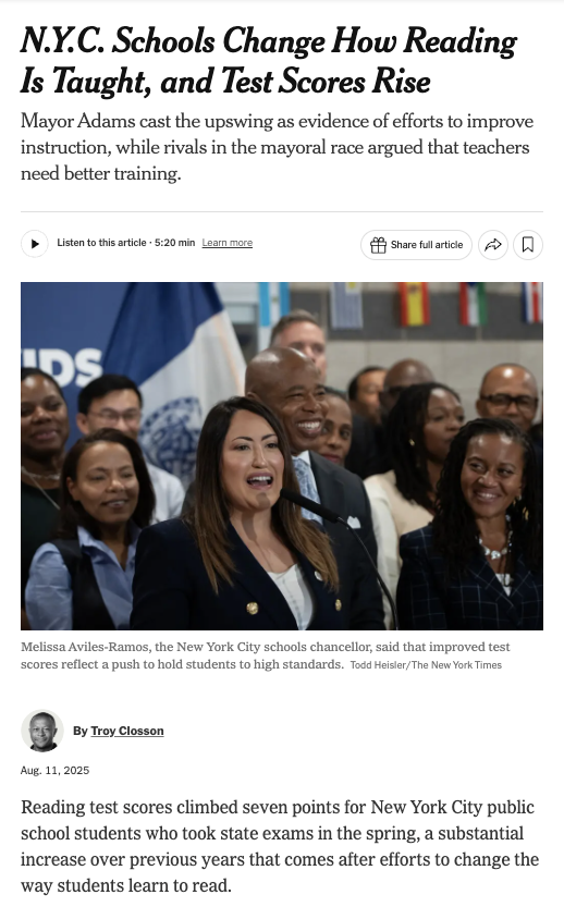 AIMtoLearn's tweet photo. BIG news for @NYCSchools students: reading proficiency rose citywide this year. 🎉

Read more: https://t.co/zhh1J1jpjL

AIM is proud to support this momentum as a Multiple Task Award Contract-approved partner. Through AIM Pathways, we help New York educators build the knowledge and tools to deliver explicit, evidence-based literacy instruction aligned with NYC Reads.

Progress takes partnership and we’re honored to serve NYC’s educators and leaders.

#NYCReads #PartnerforImpact