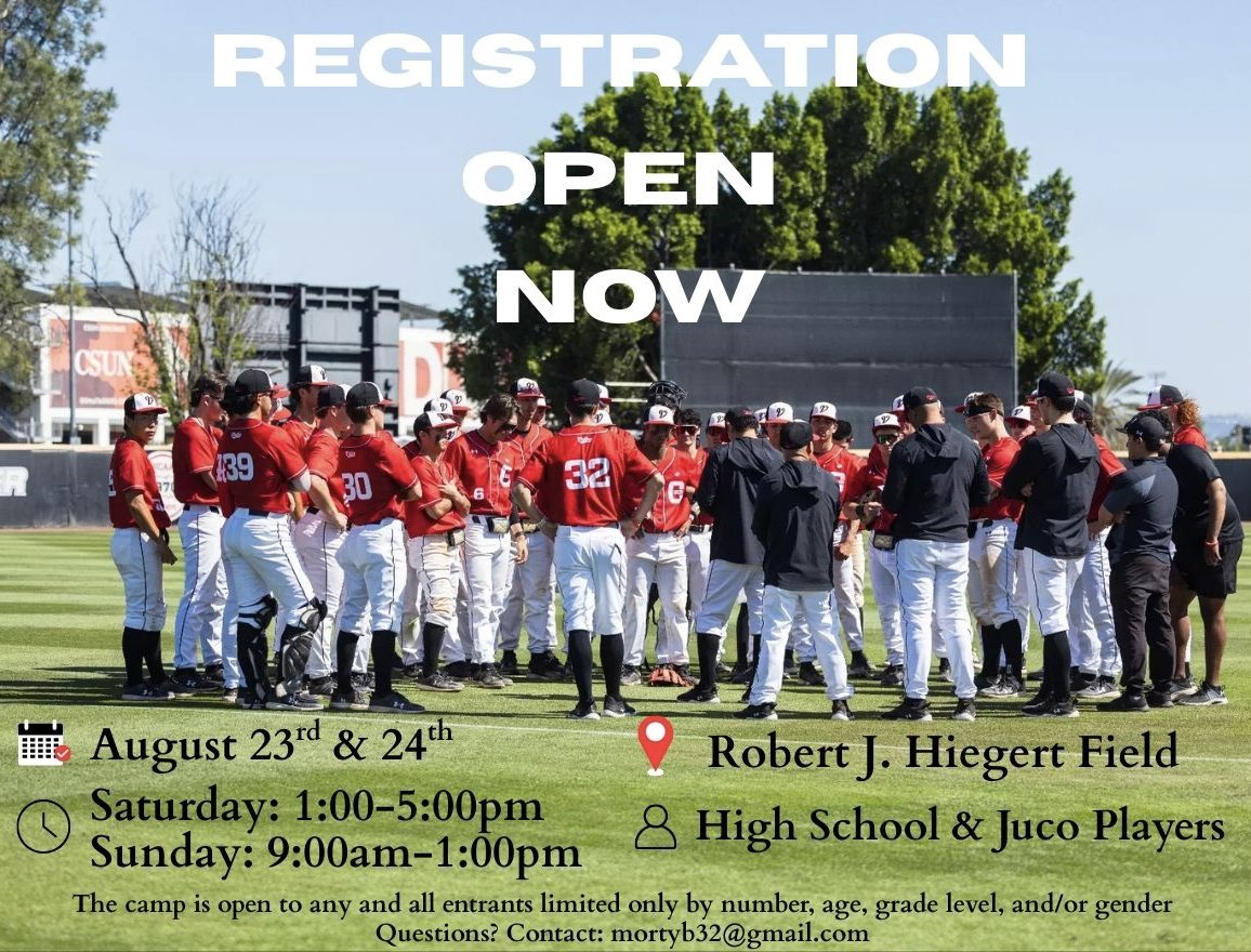 CSUNBaseball's tweet image. 🚨 Final Prospect Camp of Summer 🚨

High School and Junior College players come out and showcase your skills August 23-24. Secure your spot by signing up through the link below or in our bio!

🔗 | playnsports.com/event/csun-aug…