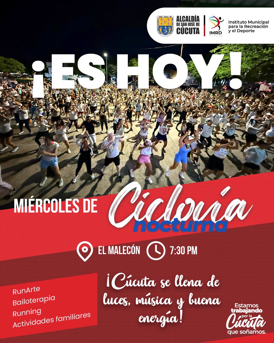 NorteActivo (@norteactivo2) on Twitter photo #AlcaldíaInforma
MIÉRCOLES DE CICLOVÍA NOCTURNA EN CÚCUTA!
Desde las 7:30 PM en El Malecón
(Cierre de vía a partir de las 7:20 PM)
Una noche para moverte, disfrutar y conectar con la ciudad.
Invita <a href="/AlcaldiaCucuta/">Alcaldía de Cúcuta</a> #AlcaldíaInforma
MIÉRCOLES DE CICLOVÍA NOCTURNA EN CÚCUTA!
Desde las 7:30 PM en El Malecón
(Cierre de vía a partir de las 7:20 PM)
Una noche para moverte, disfrutar y conectar con la ciudad.
Invita <a href="/AlcaldiaCucuta/">Alcaldía de Cúcuta</a>