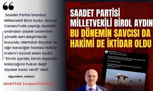 Kimin içeride, kimin dışarıda kalacağına artık hukuk değil siyaset karar veriyor. Bu tablo adalet değil, zulümdür.

AdaletYok YargısızİnfazVar