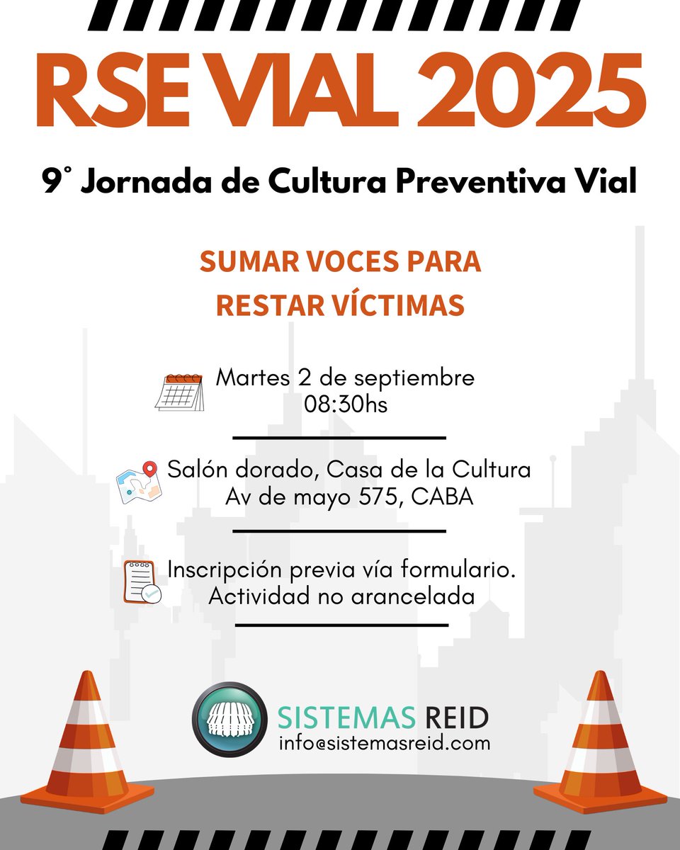 🚦 ʀꜱᴇ ᴠɪᴀʟ 2025 – 9° ᴊᴏʀɴᴀᴅᴀ ᴅᴇ ᴄᴜʟᴛᴜʀᴀ ᴘʀᴇᴠᴇɴᴛɪᴠᴀ ᴠɪᴀʟ
🗓️ Martes 2 de septiembre | 🕣 Comienza 8:30hs
📍 Salón Dorado – Casa de la Cultura, CABA
📌 Evento gratuito con inscripción previa → forms.office.com/r/H5b73cHF4y

“Sumar voces para restar víctimas”