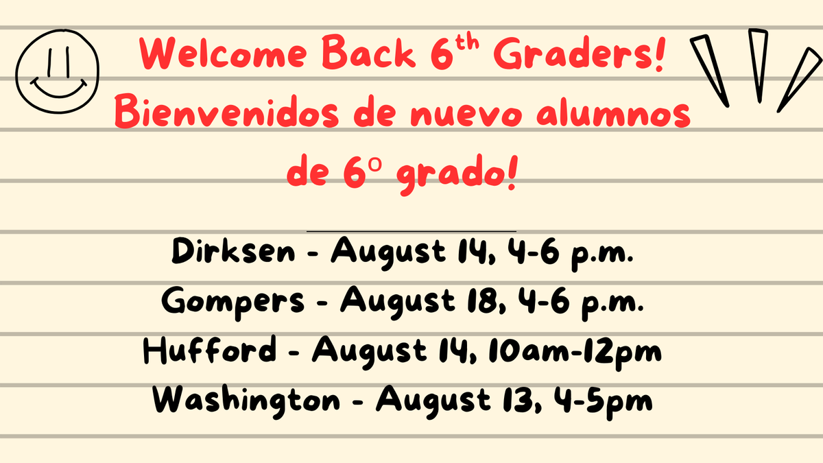 Looking forward to seeing our 6th graders at Locker Days at <a href="/DirksenD86/">Dirksen Jr. High</a> <a href="/GompersD86/">Gompers Jr. High</a> <a href="/HuffordD86/">Hufford Jr. High</a> and <a href="/WashingtonD86/">Washington Jr. High</a> schools. Washington's is today! #D86Hope