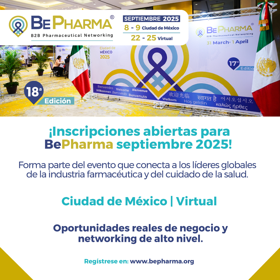 BePharmaB2B's tweet image. 📢 Inscripciones abiertas para #BePharma – Septiembre 2025
Conecta con líderes globales de la industria farmacéutica y del cuidado de la salud.
🌎 Ciudad de México / Virtual
🤝 Oportunidades reales de negocio y networking de alto nivel.
#Healthcare #PharmaNetworking #Innovación