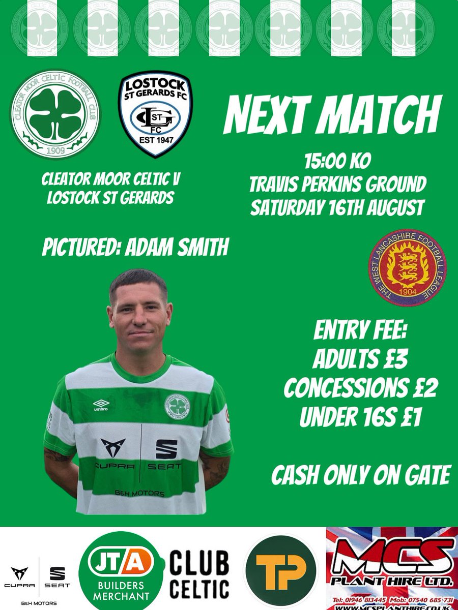 CMCelticFC's tweet image. We are back at home this Saturday as we host Lostock St Gerards. We are also at home for the next 3 Saturdays so your support would be greatly appreciated as we begin a streak of home games💚💚