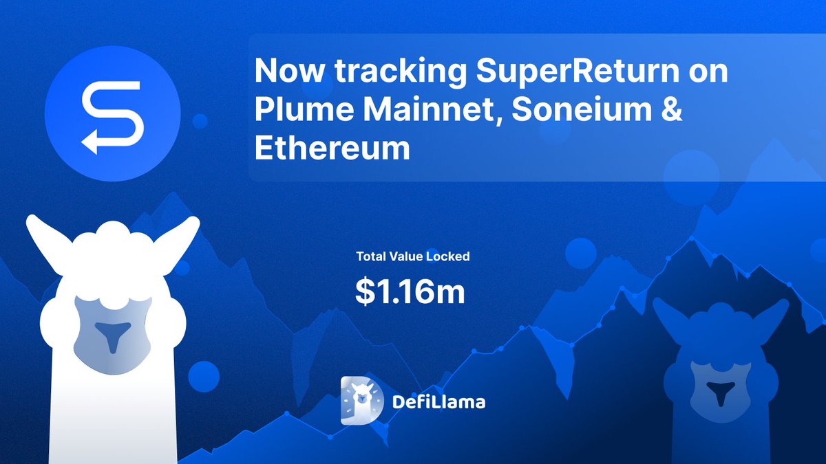 DefiLlama announcement graphic for SuperReturn tracking with TVL of $1.16 million