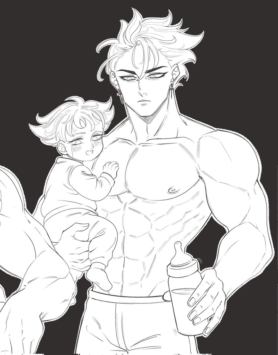 Heuknari's tweet photo. AU where a hitman can’t kill an orphaned baby and ends up raising him, lol 
#黙示録の四騎士 #ゼルドリス #パーシバル https://t.co/xJLHQZzOeN