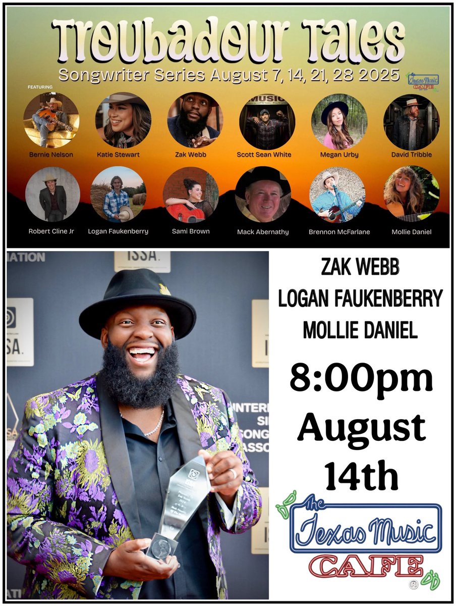 ⭐️ Prepare to embark on a captivating journey into the heart of songwriting artistry with the second episode of the Troubadour Tales Songwriter Series, presented by Texas Music Cafe.

#zakwebbmusic #TexasMusicCafe #wacotx