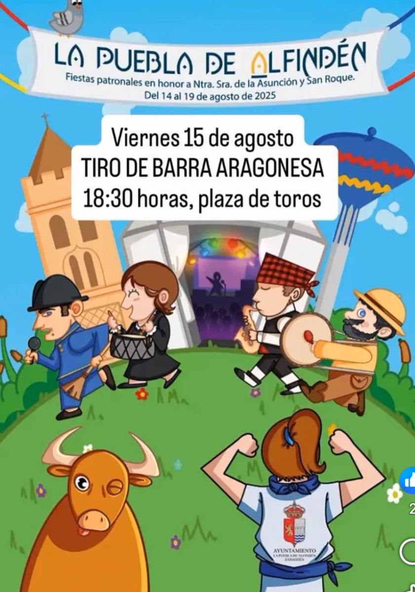 15 de agosto a las 18:30 horas tirada de barra aragonesa todas las categorías en La Puebla. 
👉vente y participa. Tirada no federada, prueba fuera del calendario oficial. ESTÁIS TODOS INVITADOS.
📍plaza de toros de La Puebla de Alfindén. 
Organiza Club Barraires