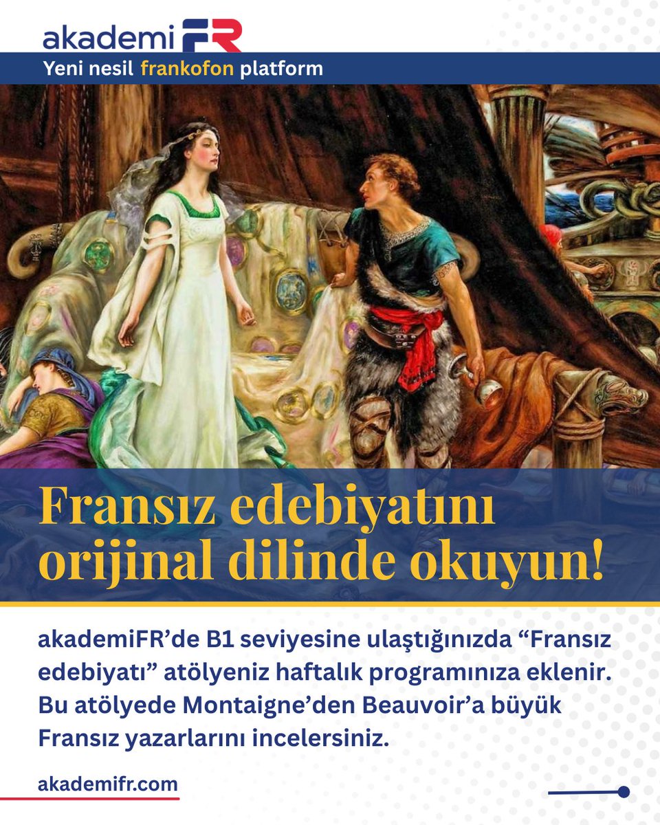 akademiFR'nin yeni dönemi 15 Eylül'de başlıyor!

Bildiğiniz gibi online derslerimizde yalnızca dil öğrenmiyoruz; kurlar ilerledikçe dili bir araç olarak kullanıp Fransız edebiyatının, felsefesinin gizli hazinelerini birlikte keşfe çıkıyoruz.

Fransızcaya sıfırdan başlamayı