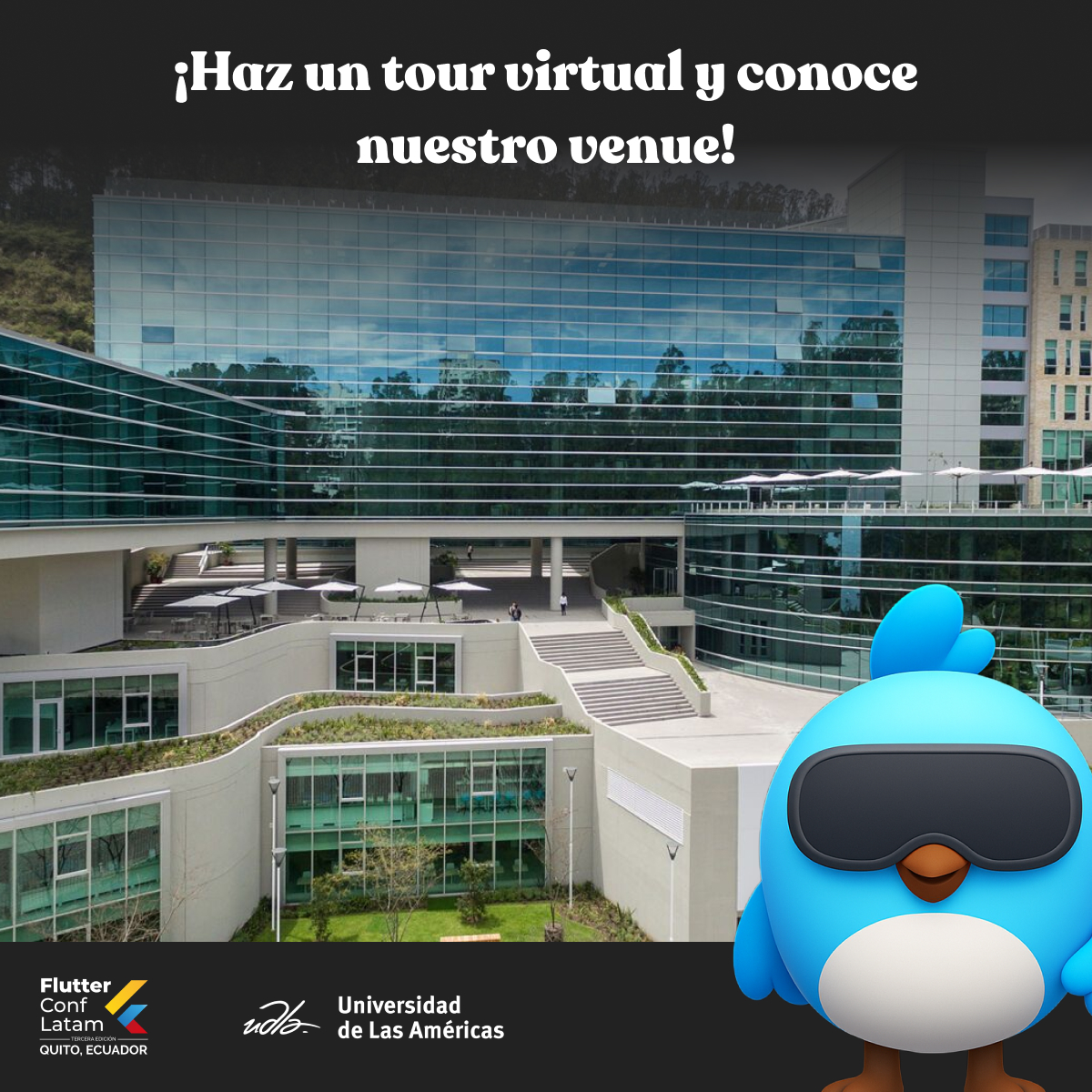 FlutterConfLAT's tweet image. Want to see every corner of our upcoming venue? 🤓🏢
Take a virtual tour now! 👉 sitios.udla.edu.ec/tourvirtual/
Get your ticket and see it in person! 👇
flutterconflatam.dev
#flutterconflatam25 #FlutterConfLATAM #FlutterCommunity #LatamTech #GoogleForDevs #TechEvent #flutter #udla