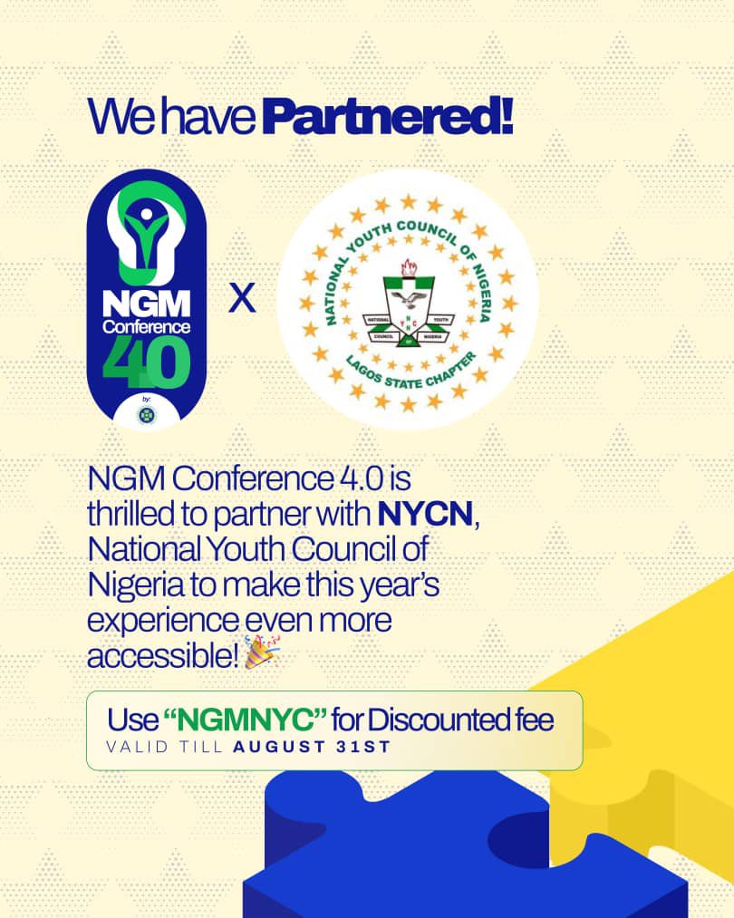 🔥 BREAKING: NGM Conference 4.0 × NYCN 

✅ Exclusive Discount: Use code "NGMNYC" for slashed fees!
⏰ HURRY: Valid only until Aug 31st!

🎟️ Why attend?
→ Free health checks
→ SME pitch comp (win ₦500K!)

👇 GRAB YOUR DISCOUNTED TICKET:
bitooqoh.com/explore/ngm-co…