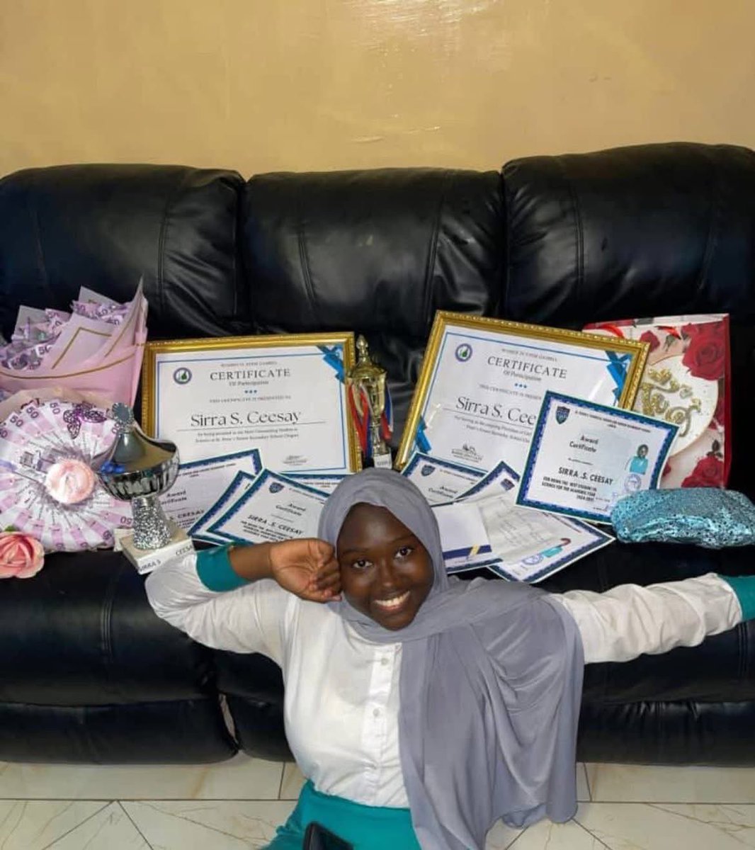 TheAlkambaTimes's tweet photo. Celebrating Academic Brilliance! 

Sira Ceesay Soars with Eight A1s in WASSCE, Inspiring Girls in STEM

Sira Ceesay, the dynamic president of the Girls in STEM club at St. Peter’s Senior Secondary School, has once again proven her academic brilliance, achieving extraordinary results in the West African Senior School Certificate Examination (WASSCE). With an impressive haul of eight A1s, one B2, and one B3, Sira has solidified her place as a beacon of excellence and an inspiration for young women in STEM across The Gambia.

Already celebrated as the Most Outstanding Student in the 12th Fanta Science and Mathematics Quiz, Sira’s latest achievement showcases her unwavering dedication. She attributes her success to disciplined study habits, relentless practice with past exam questions, and the power of prayer. But it’s her involvement with Women in STEM (WiSTEM) that truly shaped her mindset. “WiSTEM taught me that STEM has no gender,” Sira said. “To every girl out there, believe in your brilliance—you belong here.”

Sira’s journey is a testament to resilience and self-belief. Growing up in a community where opportunities for girls in STEM can be limited, she has shattered stereotypes with her determination and talent. Her dream is to study Biomedical Engineering, with a vision to revolutionize healthcare technology in The Gambia and empower the next generation of female scientists and engineers.

Her story resonates beyond the classroom, igniting hope and ambition in young girls nationwide. Sira’s message is clear: with hard work, faith, and confidence, no goal is out of reach. As she prepares for her future, The Gambia celebrates a rising star whose brilliance is lighting the way for others to follow.

Sira Ceesay’s triumph is not just a personal victory—it’s a rallying cry for girls everywhere to embrace their potential and transform the world through STEM.