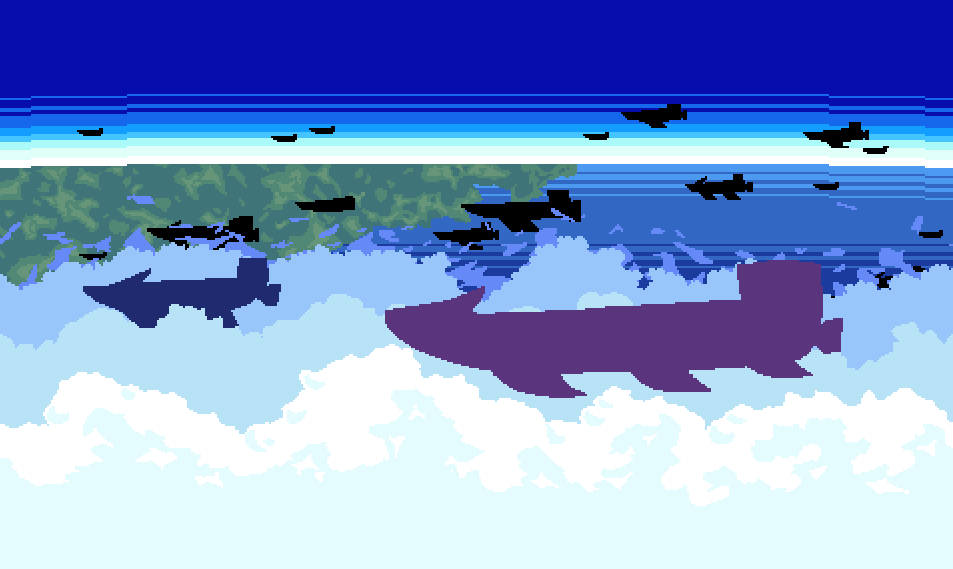 NONEdev_'s tweet photo. #pixelart landscape from our latest project. totally not inspired by sonic heroes' egg fleet.

#gamedev #indiedev https://t.co/CYuRPBQgpU