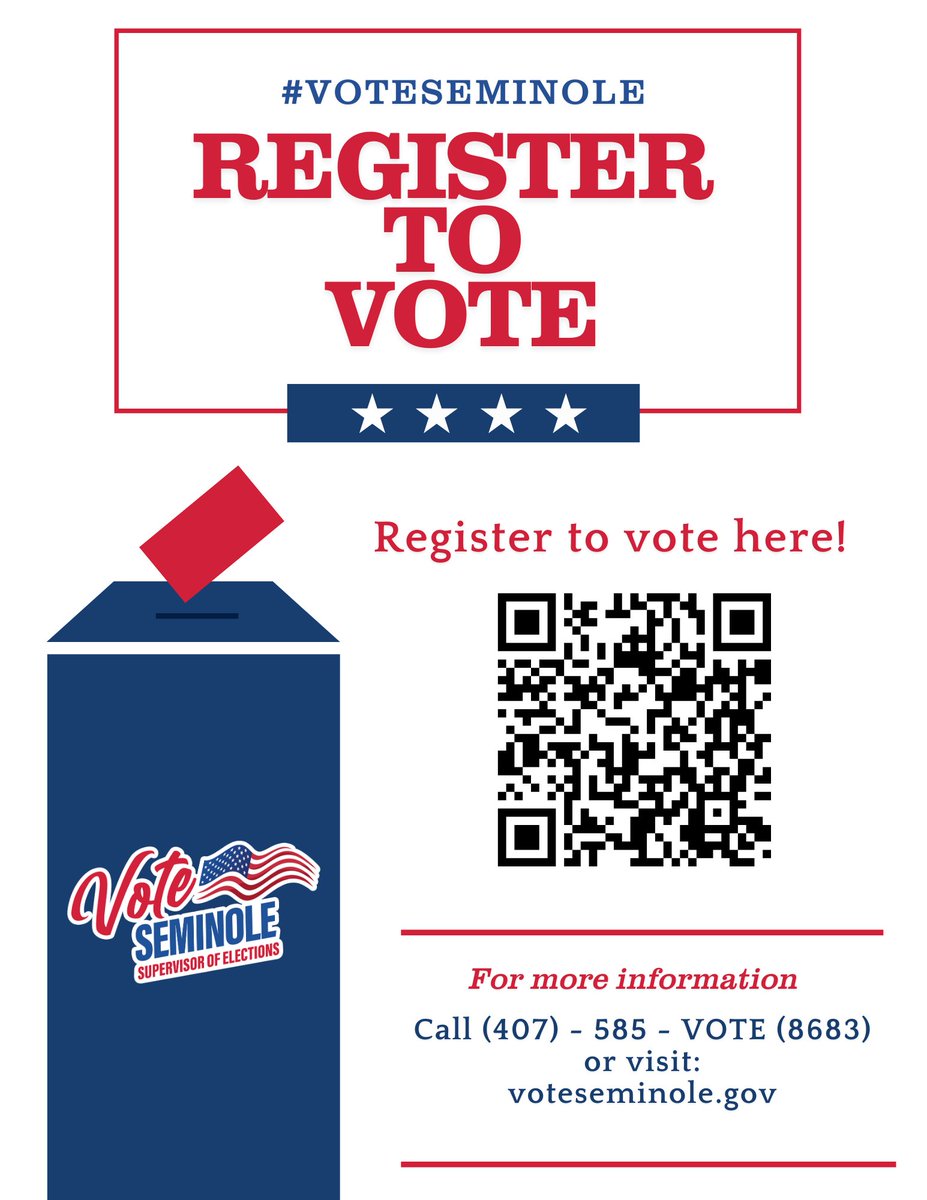 𝗡𝗼𝘁 𝗿𝗲𝗴𝗶𝘀𝘁𝗲𝗿𝗲𝗱 𝘁𝗼 𝘃𝗼𝘁𝗲? 𝗩𝗶𝘀𝗶𝘁 𝗼𝘂𝗿 𝘄𝗲𝗯𝘀𝗶𝘁𝗲: voteseminole.gov/register-to-vo…