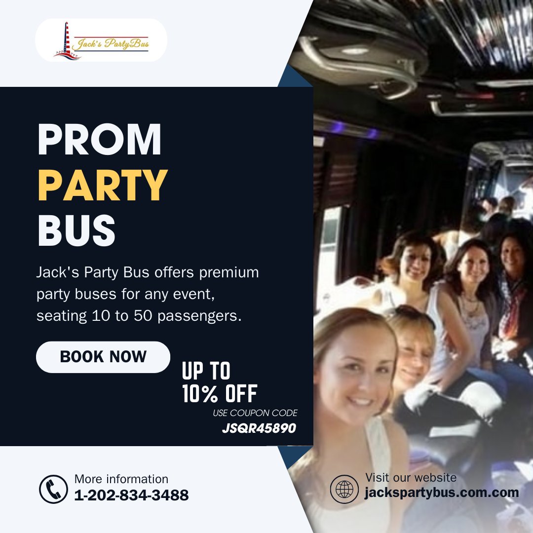 JacksPartyBus2's tweet image. Prom night made unforgettable! 
Book your Jacks Party Bus and roll up in style with your friends 
Get 10% OFF – Use code JSQR45890 at booking! 
jackspartybus.com
1-202-834-3488
#PromPartyBus #JacksPartyBus #Prom2025 #partyinstyleph