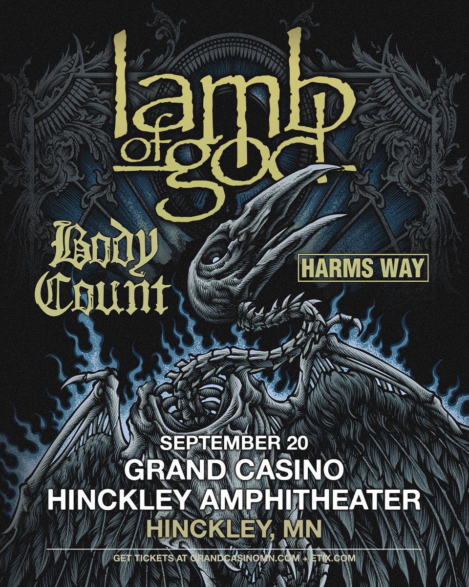 Coming up next month 🎶🤘🏽<a href="/BodyCountBand/">BODY COUNT</a> &amp; <a href="/lambofgod/">Lamb Of God</a> #harmsway 🎟️ grandcasinomn.com/Entertain/Lamb…