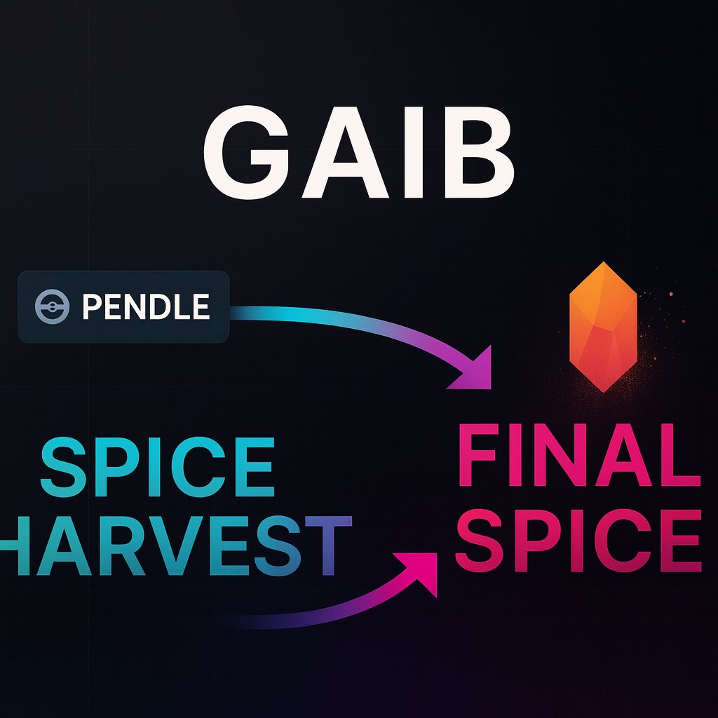 GAIB update: Spice Harvest ends Aug 17. Final Spice is the last sprint before AID &amp; sAID launch. Here’s the plan—and exactly what you should do.
GAIB — “The Spice Harvest ends, The Final Spice begins.”
<a href="/gaib_ai/">GAIB 🟠 | RWAiFi | AI Infra</a>, #GAIB, #gaib_ai