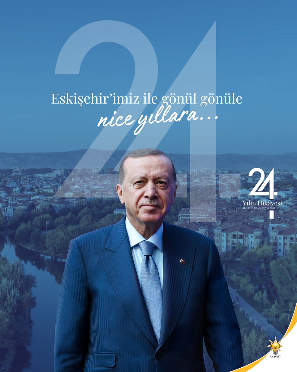 Cumhurbaşkanımız Sn. Recep Tayyip Erdoğan’ın 24 yıllık hizmet hikâyesinin gururunu yaşıyoruz. Bugün, eserlerle dolu bir Türkiye var. AK Parti, geçmişten geleceğe uzanan bir hizmet destanıdır.
 
Nice yıllara Eskişehir, nice yıllara Türkiye! 🇹🇷
#24YılınHikayesi