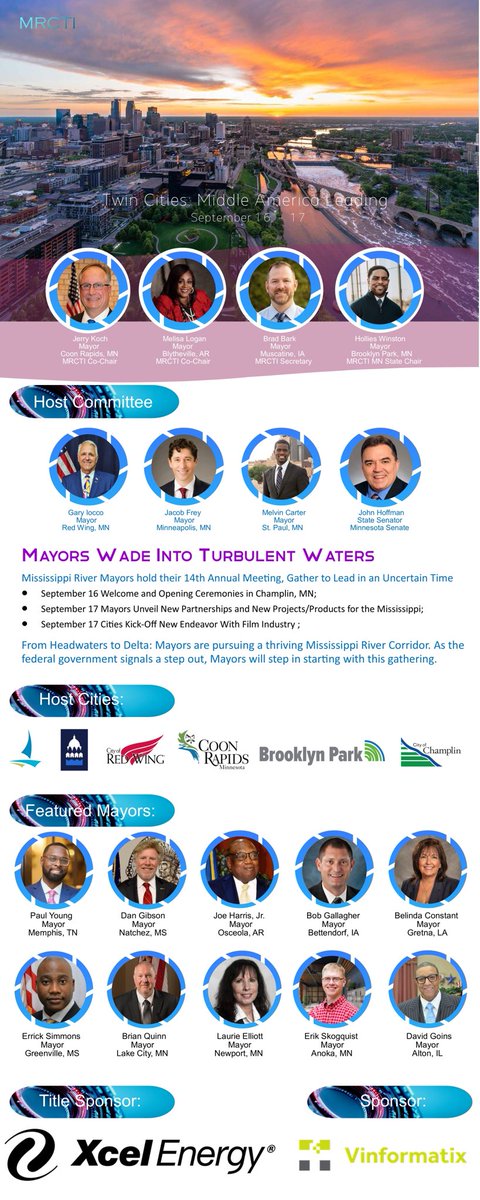 Mayors of MRCTI will take the Mississippi Ricer Corridor to a new level Sept. 17in the Twin Cities. Please go to mrcti.org for more details.