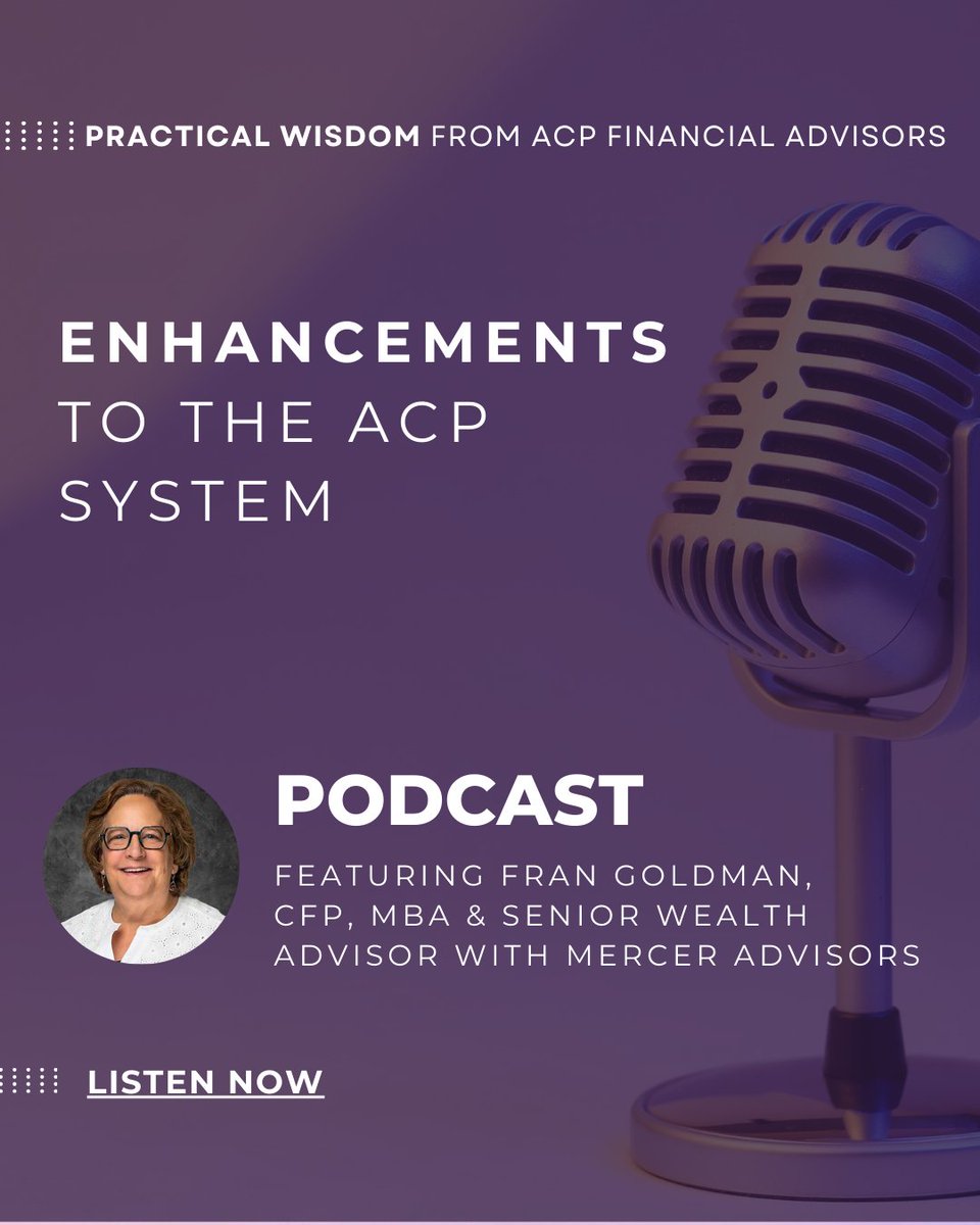 In the latest episode of ACP's Practical Wisdom podcast, Fran Goldman and Kenneth Robinson, JD, CFP® discuss recent enhancements to the exclusive toolkit and practices that help empower ACP Advisors. Tune in - bit.ly/ACP-Podcast-Fr…

#financialadvisors #financialplanning