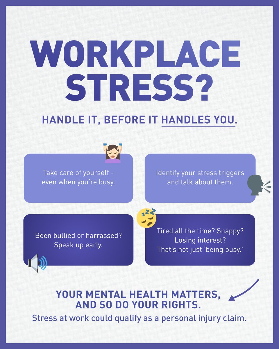 Did you know that workplace stress isn’t just ‘part of the job’? 🧠

Your employer has a duty of care. If they’ve failed to support you, you might have a claim.

Here’s our guide to handling it, before it handles you.