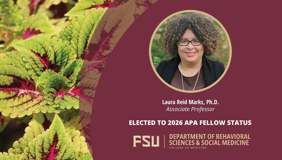 FSUBSSM's tweet photo. 🎉 Congrats to Dr. Marks on being named a 2026 Fellow of the @APA in recognition of her exceptional contributions to psychology. As director of the GROWTH Research Lab, she leads impactful work that advances the APA’s mission to apply psychological science to improve lives. 🧠🌍 https://t.co/xJZXOaBn2I