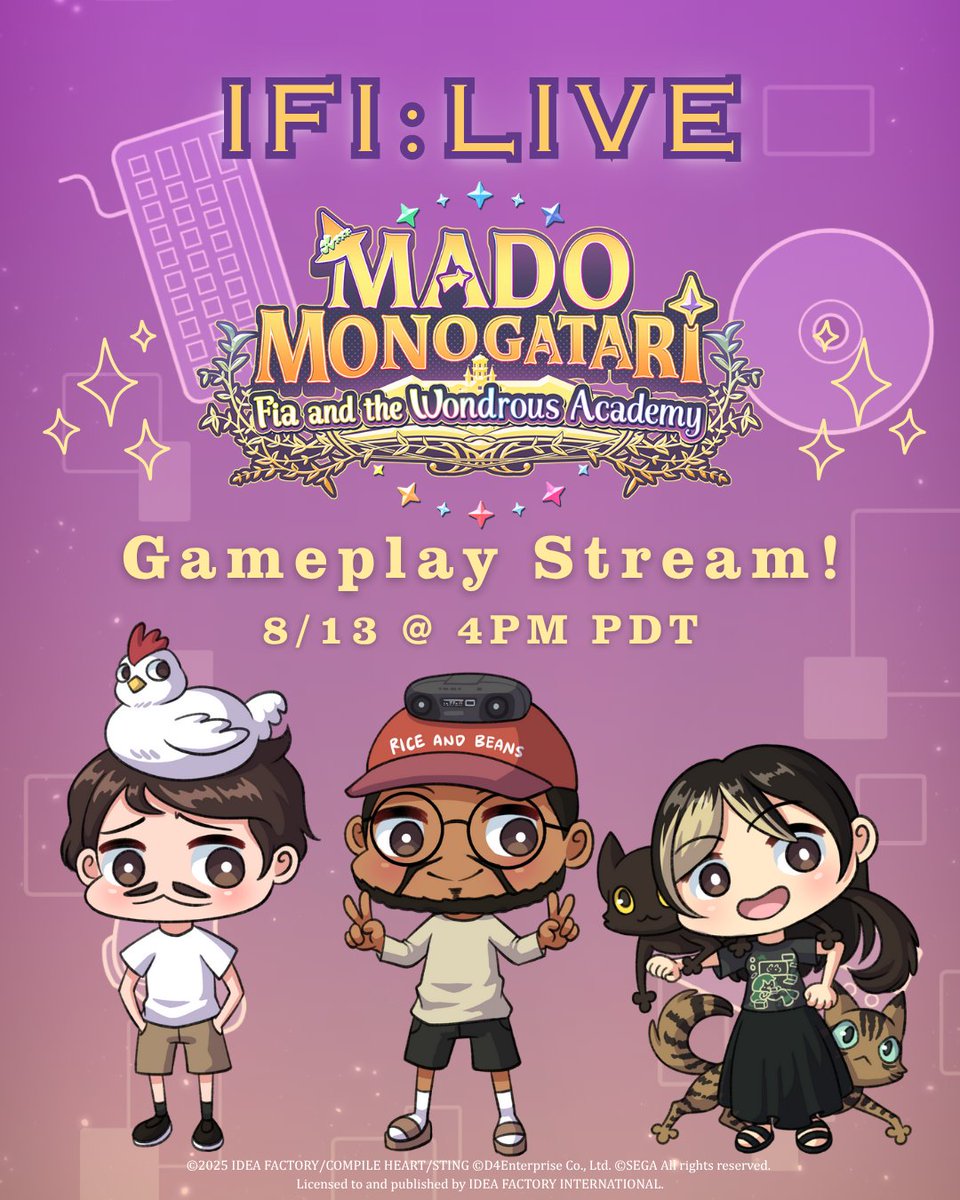 IdeaFactoryIntl's tweet photo. Checking our class schedule for the day...
Oh, look! #IFILIVE is today! Looks like we're heading back to the ๐wondrous๐ academy with Fia and the gang!
Tune in on #twitch for majestic #MADO MONOGATARI: Fia and the Wondrous Academy gameplay!
4PM PDT๐https://t.co/XxSUvMObb1 https://t.co/UrflDNIDyK