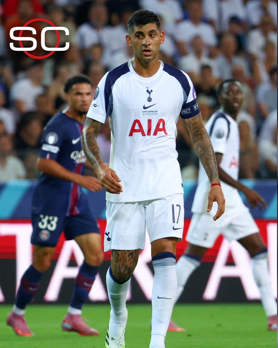 SC_ESPN's tweet photo. ©️ ¡CLARO, CAPITÁN! Cuti Romero se estrena como líder del Tottenham en la Supercopa de Europa vs. PSG.

📺 La #SuperCup, por #DisneyPlus Plan Premium https://t.co/4oN1tNqjFJ
