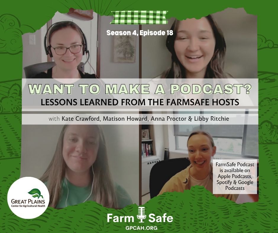 #FarmSafe hosts Kate, Matison, Anna, and Libby all join us on the last episode of Season 4. Have you ever wanted to start a #podcast? They'll give you all the tips and tricks in this finale. #farming #farmingpodcast #safetyculture #agsafety