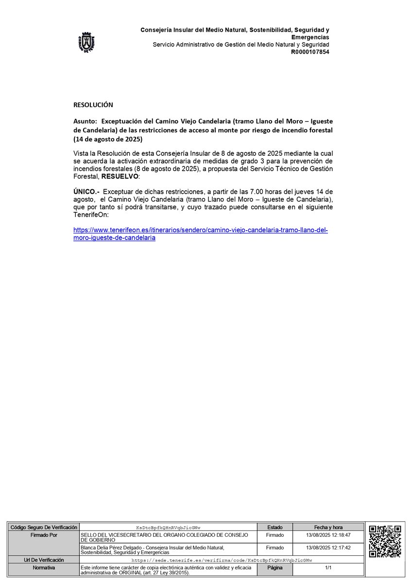 Información sobre riesgos de incendios forestales-Actuación situación de alerta máxima y Exceptuación del camino viejo de Candelaria

fedtfm.es/informacion-so…

#caminodecandelaria #senderismo #fimt #Tenerife #canarias