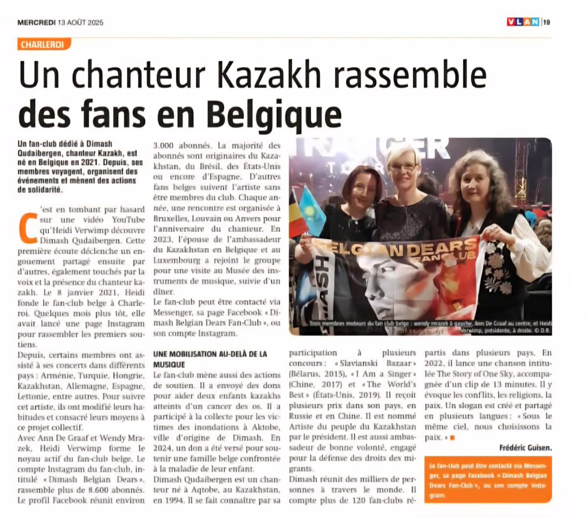 BelgianDears's tweet photo. #dimashbelgiandears
Our fan club appeared in this week's news magazine VLZN in an article of journalist Frédéric Guisen! Online &amp; paper version.
Correction: our club didn't start in Charleroi but in Antwerp province  😅. More importantly, the article mentions @dimash_official 👇🏻 https://t.co/0t925cv50w