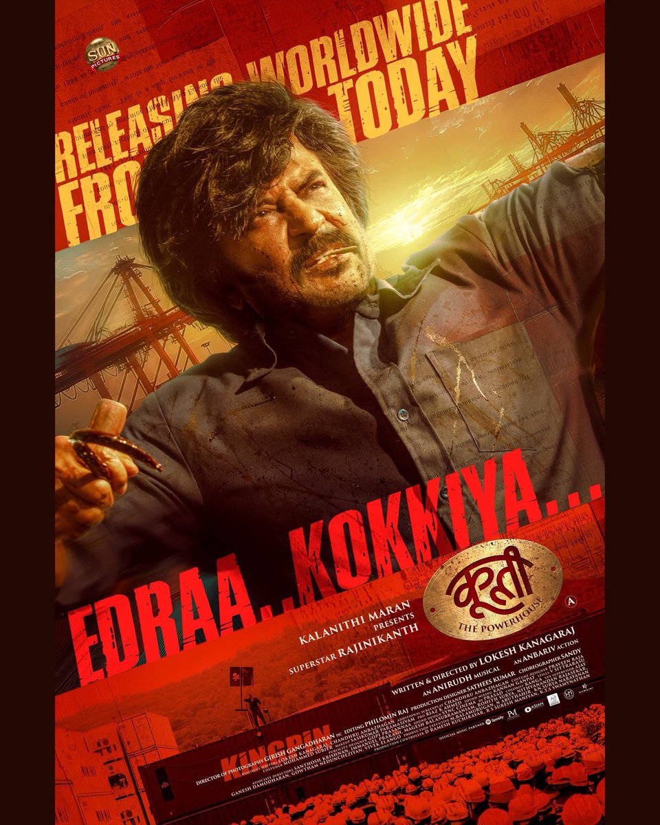 uppifcofficial's tweet photo. #Coolie releasing worldwide TODAY 🌟🔥

#Rajinikanth #LokeshKanagaraj #AnirudhRavichander #AamirKhan #AkkineniNagarjuna Upendra #SathyaRaj #SoubinShahir #ShrutiHaasan #PoojaHegde #Anbariv #GirishGangadharan #PhilominRaj #SatheesKumar #Sandy #Chandhru #PraveenRaja #RiazKAhmed https://t.co/Tmpi213Jgn