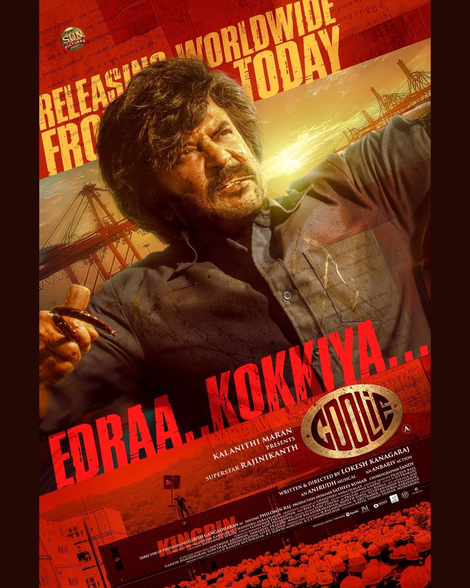 uppifcofficial's tweet photo. #Coolie releasing worldwide TODAY 🌟🔥

#Rajinikanth #LokeshKanagaraj #AnirudhRavichander #AamirKhan #AkkineniNagarjuna Upendra #SathyaRaj #SoubinShahir #ShrutiHaasan #PoojaHegde #Anbariv #GirishGangadharan #PhilominRaj #SatheesKumar #Sandy #Chandhru #PraveenRaja #RiazKAhmed https://t.co/Tmpi213Jgn