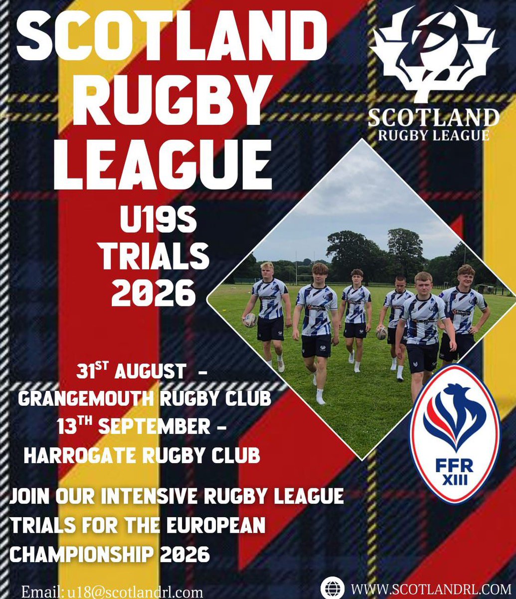 Scotland Rugby League ๐ด๓ ง๓ ข๓ ณ๓ ฃ๓ ด๓ ฟ (@scotlandrl) on Twitter photo SCOTLAND U19s TRIALS โ 2026
Think youโve got what it takes to be a Braveheart?
31 Aug โ Grangemouth
13 Sept โ Harrogate
Earn your place in the squad for the European Championship 2026!
u18@scotlandrl.com
#ScotlandRL #Bravehearts #MonTheBravehearts SCOTLAND U19s TRIALS โ 2026
Think youโve got what it takes to be a Braveheart?
31 Aug โ Grangemouth
13 Sept โ Harrogate
Earn your place in the squad for the European Championship 2026!
u18@scotlandrl.com
#ScotlandRL #Bravehearts #MonTheBravehearts