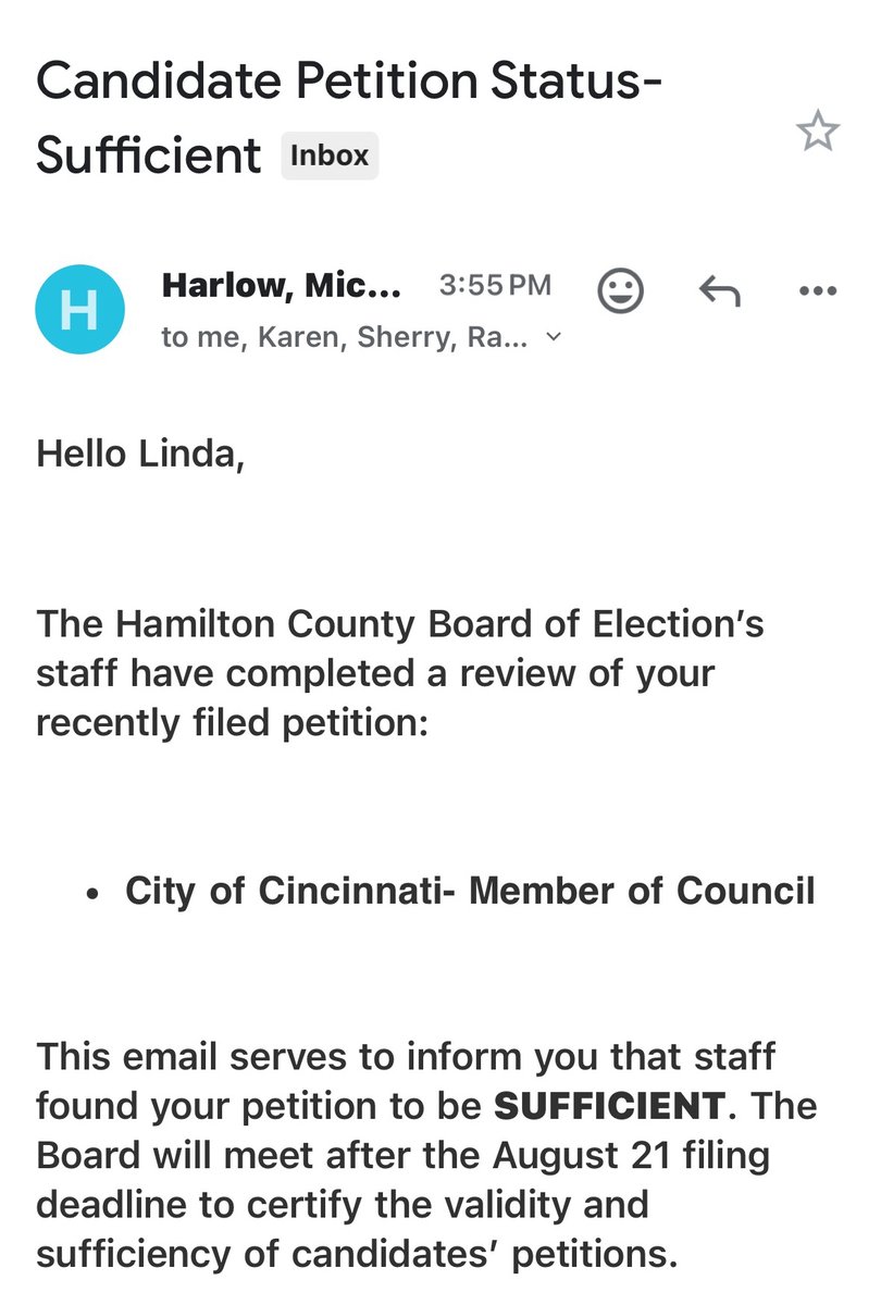 We are officially ON THE BALLOT!!!!! Thanks to everyone who assisted in this endeavor. It's on to Nov. 4! #VoteLindaMatthews #Cincinnati #Election2025 #ReadytoWin