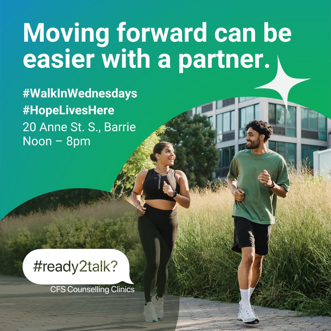 Are you finding you're not moving forward as far or fast as you'd like ? CFS counsellors can help you on your way! To access a session, drop by our #WalkInWednesdays clinic any Wednesday afternoon. #HopeLivesHere