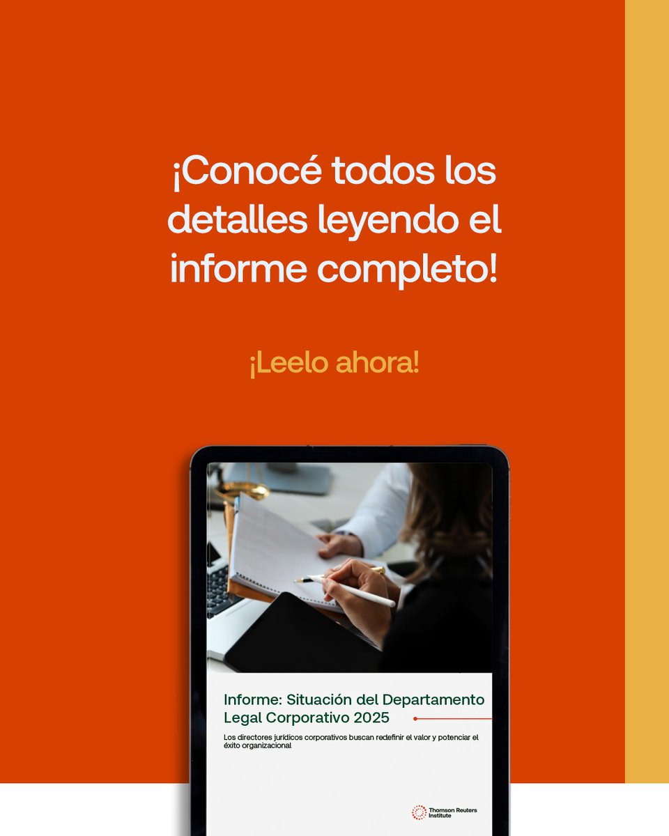 Llega el nuevo informe del Thomson Reuters Institute sobre la Situación del Departamento Legal Corporativo en 2025.

¡Leé el informe completo aquí!
ow.ly/ROFc50WFyLN