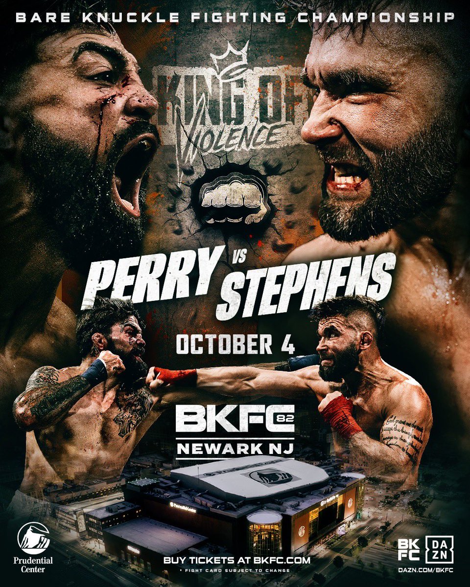 bareknucklefc's tweet photo. TWO OF THE BADDEST MEN IN BKFC WILL HEADLINE OUR JERSEY DEBUT! PERRY vs STEPHENS - VIOLENCE GUARANTEED!

#BKFC82 | Oct 4 | Tix presale begins 8/18, full onsale 8/19 at https://t.co/LJX5urGkRW 🎟️ https://t.co/lIwboyiKDY