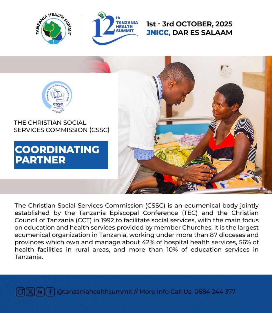 olomy13's tweet photo. Discover how the Christian Social Services Commission (CSSC) delivers impactful education, healthcare overseeing 42% of hospital services and 56% of rural health facilities in Tanzania at the upcoming #THS2025 @TzHealthSummit 1-3 October 2025 at JNICC, Dar es Salaam #HealthForAll https://t.co/KNWdDxodvH