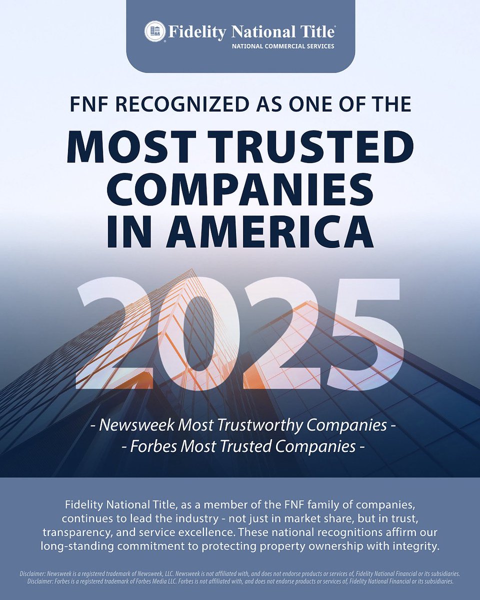 nbcinc's tweet photo. National Builders Control, as a member of the FNF family of companies, is proud to be recognized amongst the most trusted companies in America in 2025! #Letsbuild #nationalbuilderscontrol #fundcontrol #builderscontrol #fidelitynationalfinancial https://t.co/u5Vn57W4FU