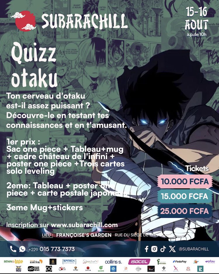 subarachill's tweet photo. • Exposition de mangaka b��ninois
• Maid Café 
• Quizz Otaku
• Shokugeki no Suba BENIN &amp; JAPON 🇧🇯🇯🇵 https://t.co/uDSPBSPKU1