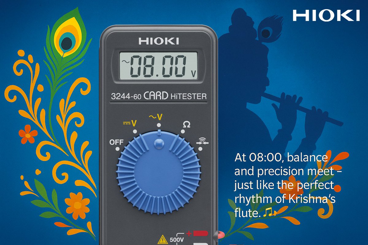 HiokiL's tweet photo. Hioki is a brand built on measurement and precision The“08:00”display symbolizes how Hioki’s Equipment delivers exact readings, just like the exact rhythm in Krishna’s flute melodies #HiokiIndia #PowerOfPrecision #Janmashtami #KrishnaJanmashtami #MeasureHappiness #FestiveEnergy https://t.co/7uOMsLoOZj