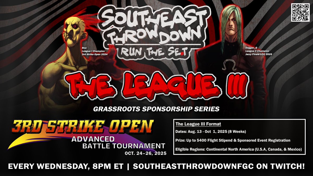 Southeast Throwdown (@sethrowdown3s) on Twitter photo Southeast Throwdown: The League III begins tonight!
It is YOUR first chance to take a lead on the ONLY sponsorship series for the seminal <a href="/3rdStrikeOpen/">3rd Strike Open</a>!
Think you can Run The Se.T? Prove it.
Makes sure to register for tonight's bracket before 7:50 PM. The links are below ⬇️ Southeast Throwdown: The League III begins tonight!
It is YOUR first chance to take a lead on the ONLY sponsorship series for the seminal <a href="/3rdStrikeOpen/">3rd Strike Open</a>!
Think you can Run The Se.T? Prove it.
Makes sure to register for tonight's bracket before 7:50 PM. The links are below ⬇️