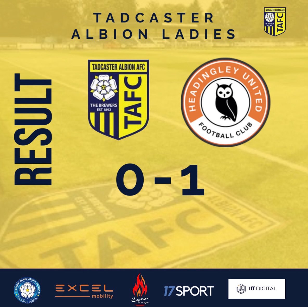 TadcasterAlbion's tweet photo. ⚽️ Tonights Ladies Result
Another great run out for the ladies in the sweltering heat! 

A big thanks to Headingley for coming over.  

Thanks to the volunteers at Tadcaster and for everyone who came out to support 👏 https://t.co/xM44b0SQvR