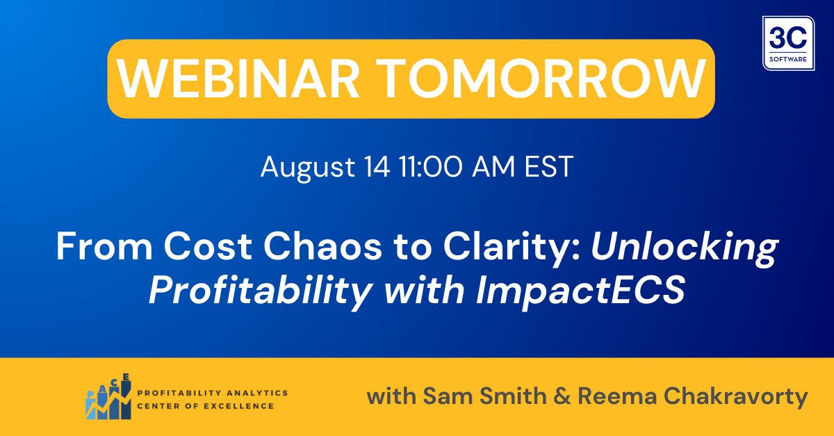 3C Software (@3csoftware) on Twitter photo TOMORROW AT 11 AM EST
Register: ow.ly/jvNn50WFyXS
#costing #financeleadership #profitability TOMORROW AT 11 AM EST
Register: ow.ly/jvNn50WFyXS
#costing #financeleadership #profitability