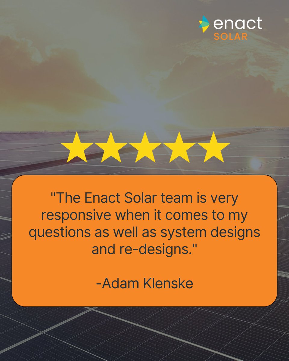 ENACTSOLAR's tweet photo. We’re committed to delivering top-notch support — from answering questions quickly to fine-tuning your solar system design. Thanks for the kind words, Adam! https://t.co/0RzTvNaXwW